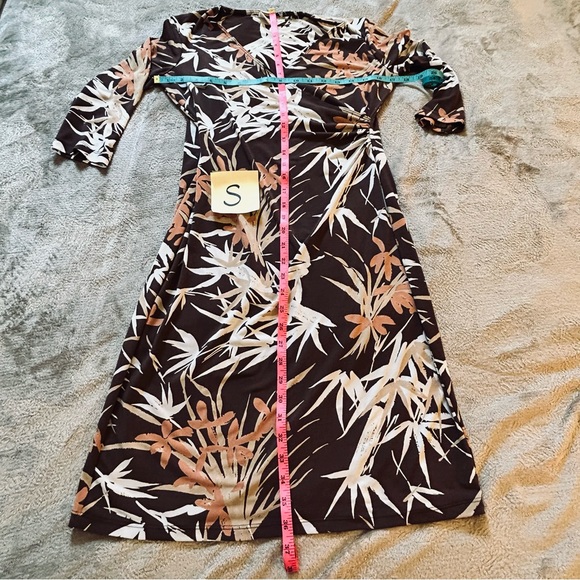 Merona black with brown and white leaves wrap style comfortable dress Size S - Picture 7 of 7